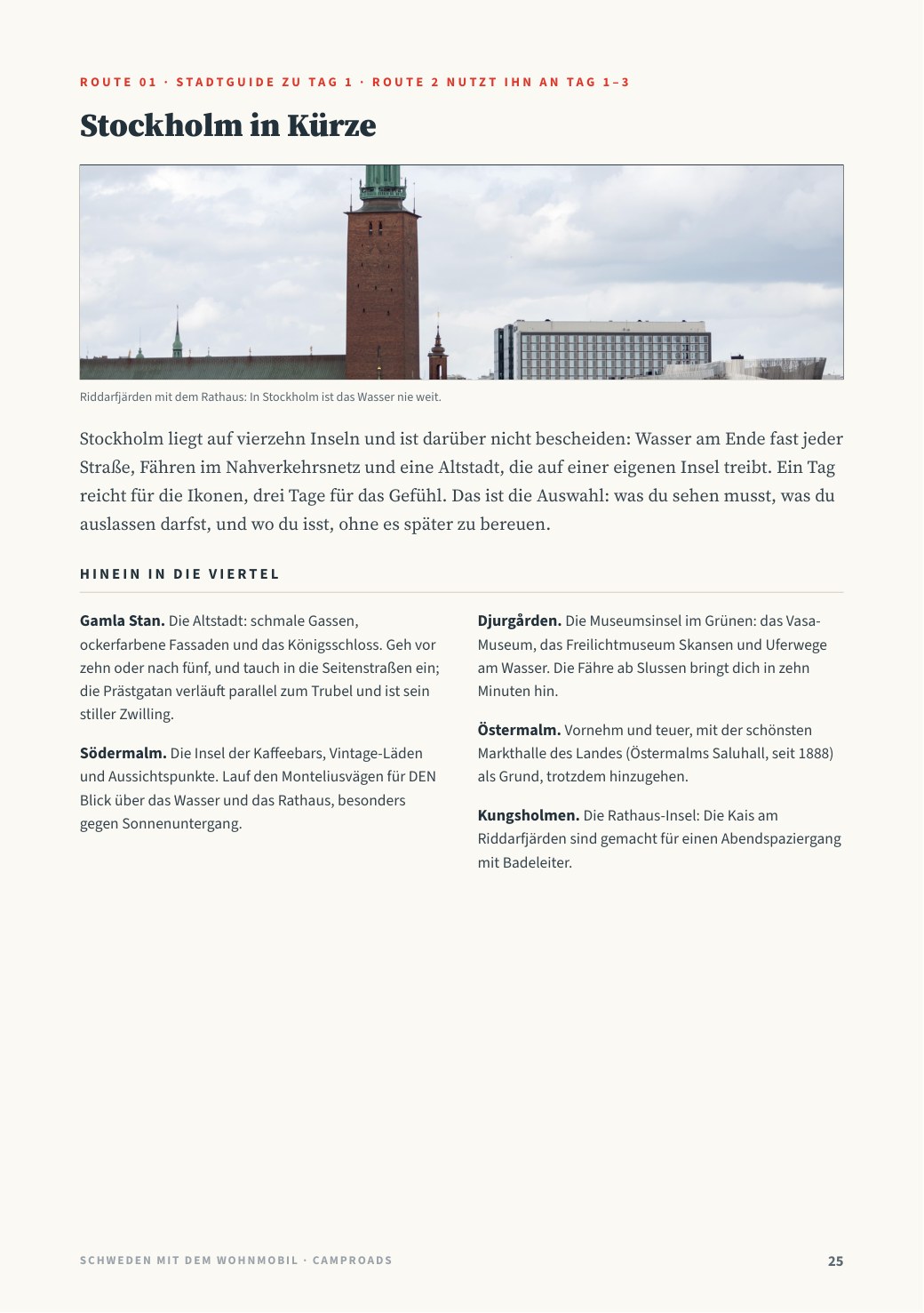 Erste Seite des Stadtführers Stockholm