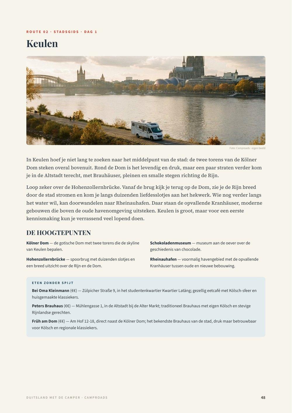 Stadsgidspagina Keulen uit de Duitsland-gids met panoramafoto van de Rijn en de Dom, de hoogtepunten en restauranttips