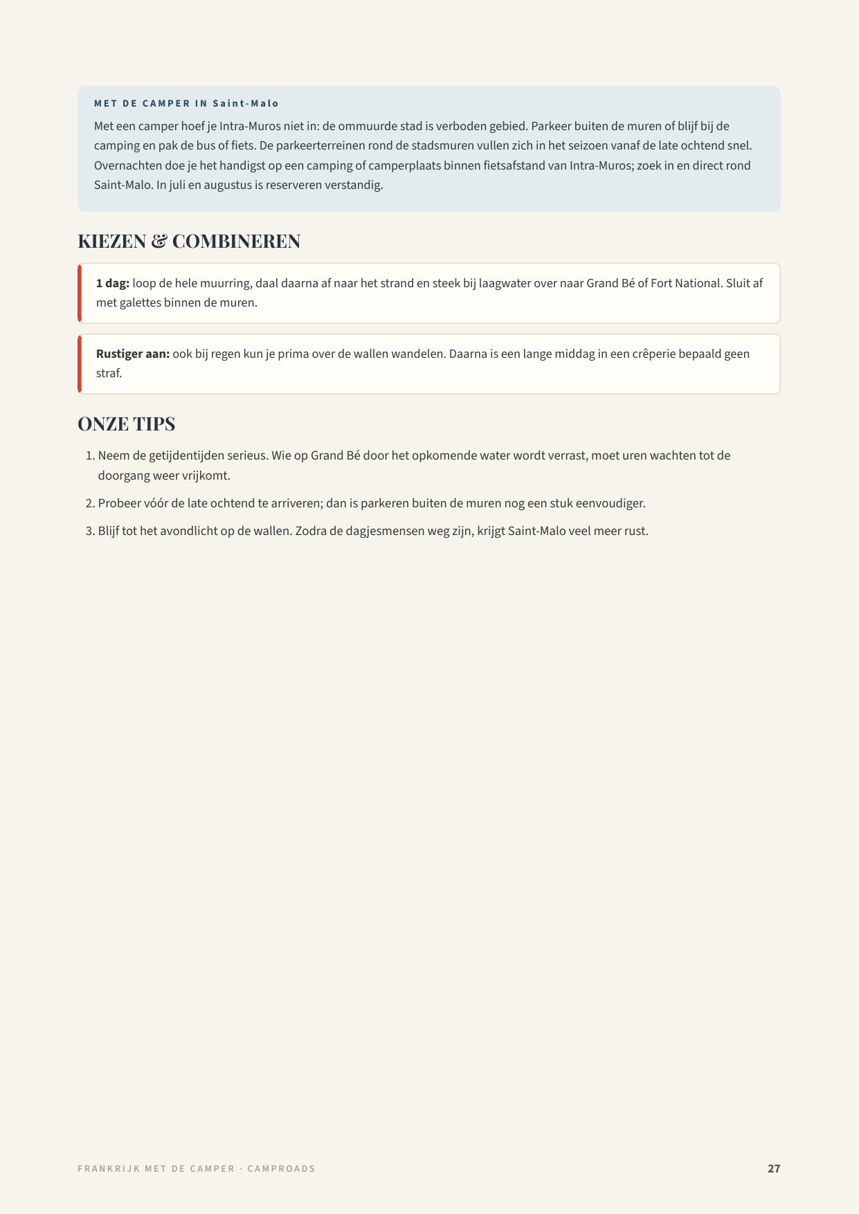Vervolgpagina van de stadsgids Saint-Malo met camperadvies, kiezen & combineren en genummerde tips