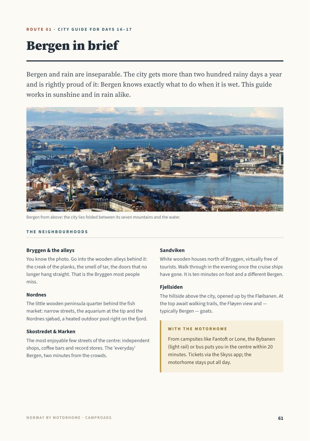 First page of the Bergen city guide: districts and orientation