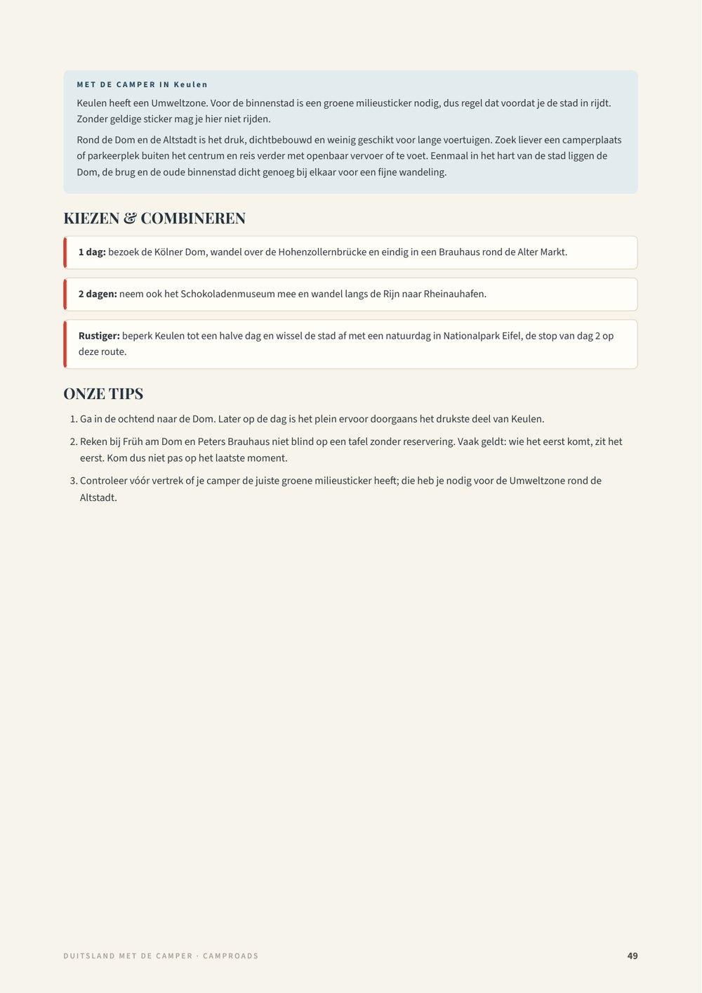 Vervolgpagina van de stadsgids Keulen met camperadvies, kiezen & combineren en genummerde tips
