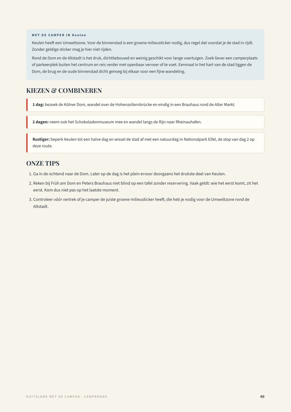 Vervolgpagina van de stadsgids Keulen met camperadvies, kiezen & combineren en genummerde tips