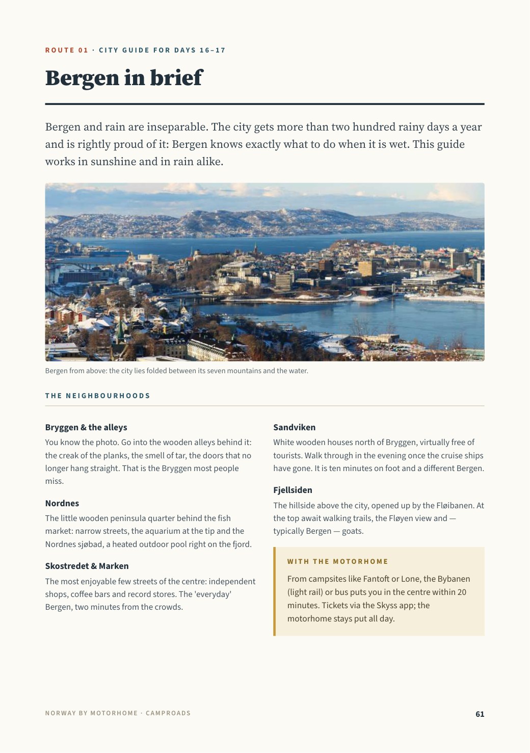 First page of the Bergen city guide: districts and orientation