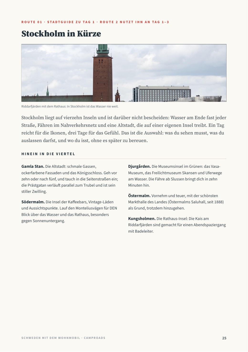 Erste Seite des Stadtführers Stockholm
