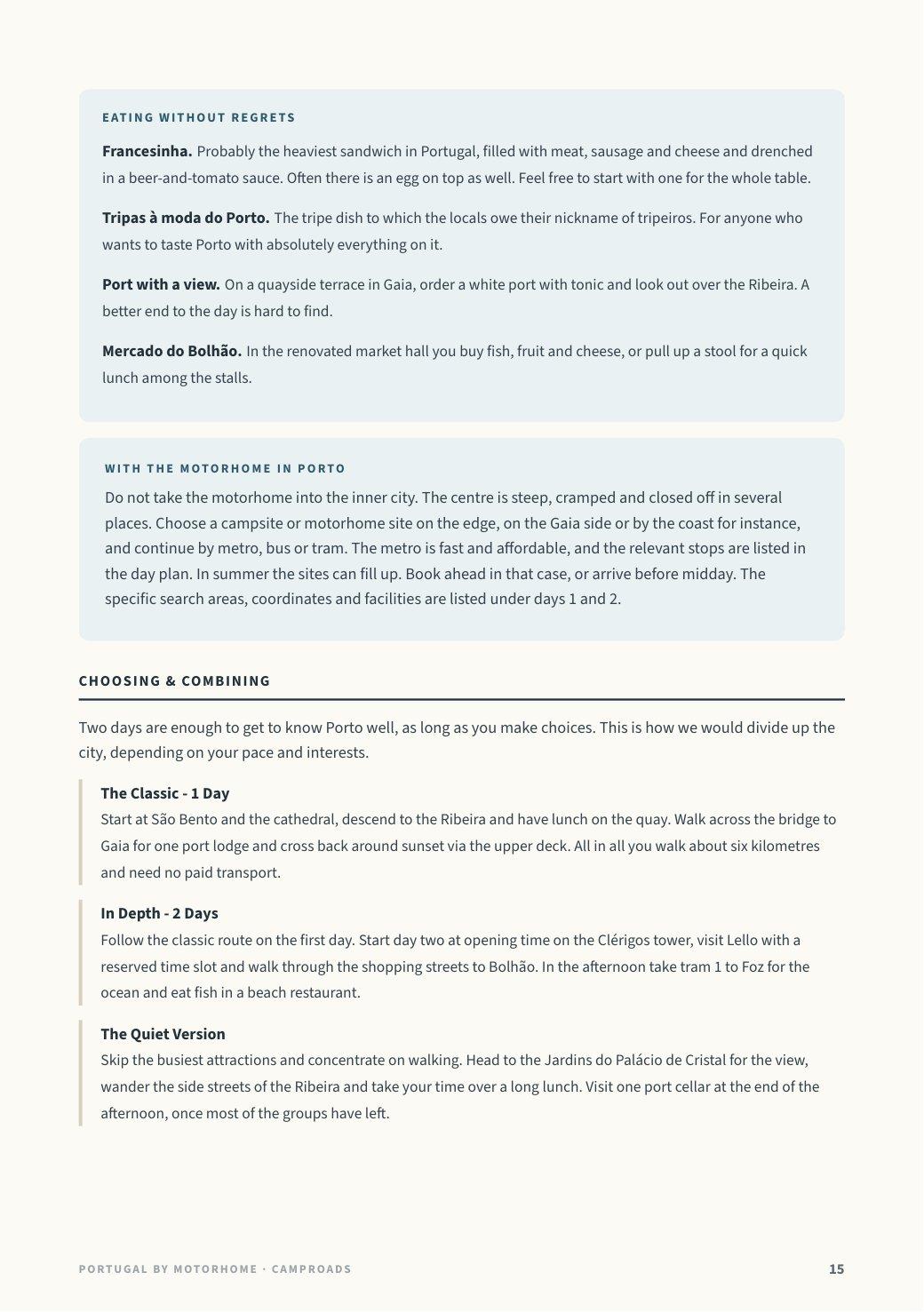 Porto page with eating without regrets and choosing & combining