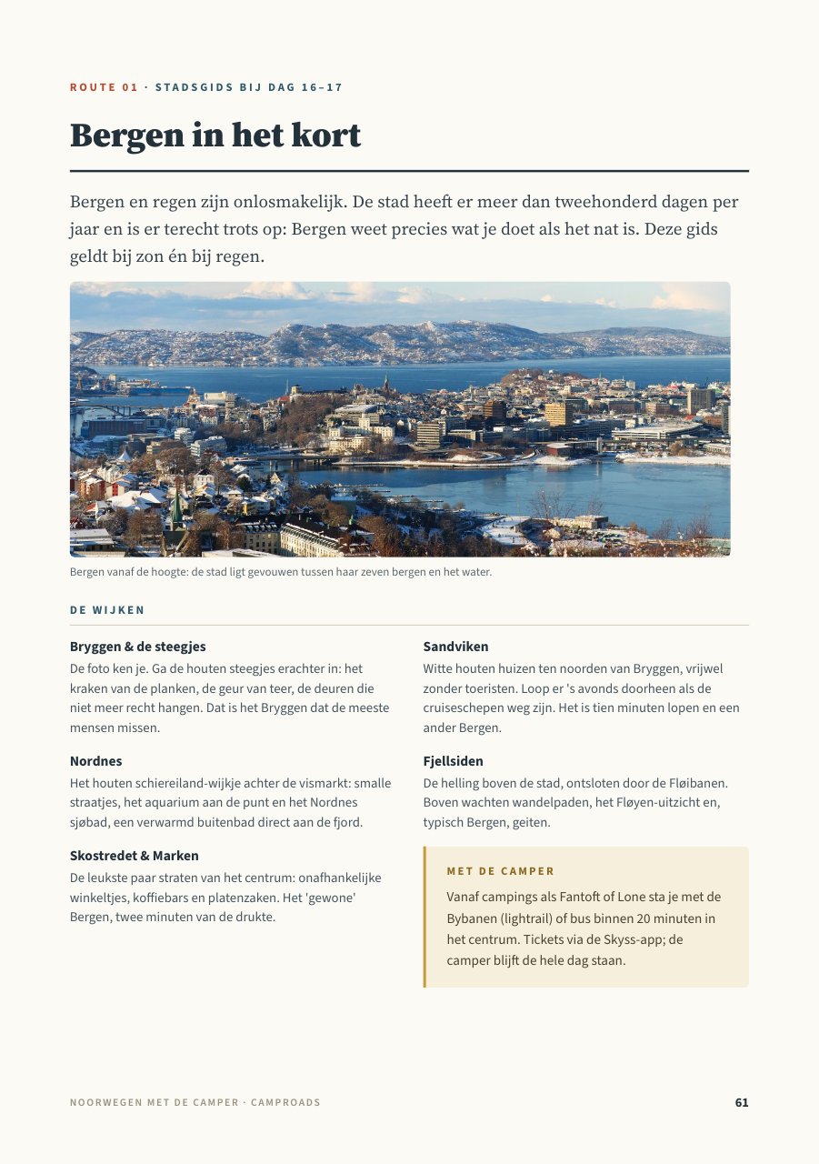 Eerste pagina van de stadsgids Bergen: wijken en oriëntatie